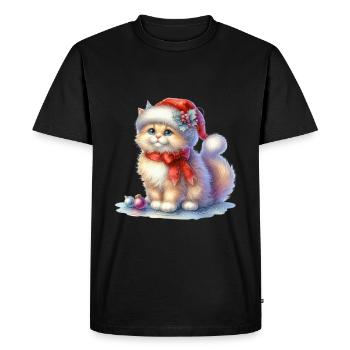 Chat de Noël mignon avec chapeau de Père Noël - T-shirt Premium bio Homme - noir - Devant - Nico (187cm)