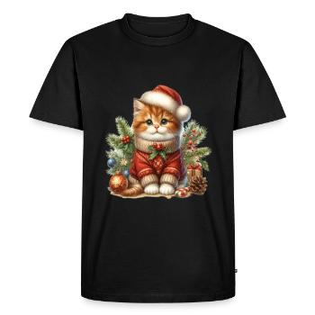Chat de Noël avec pull tricoté et chapeau - T-shirt Premium bio Homme - noir - Devant - Nico (187cm)