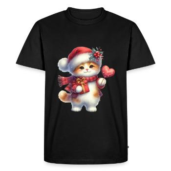 Chaton de Noël mignon avec cadeau - T-shirt Premium bio Homme - noir - Devant - Nico (187cm)