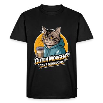 Bonjour? Glace très mince ! Chat avec du café - T-shirt Premium bio Homme - noir - Devant - Nico (187cm)
