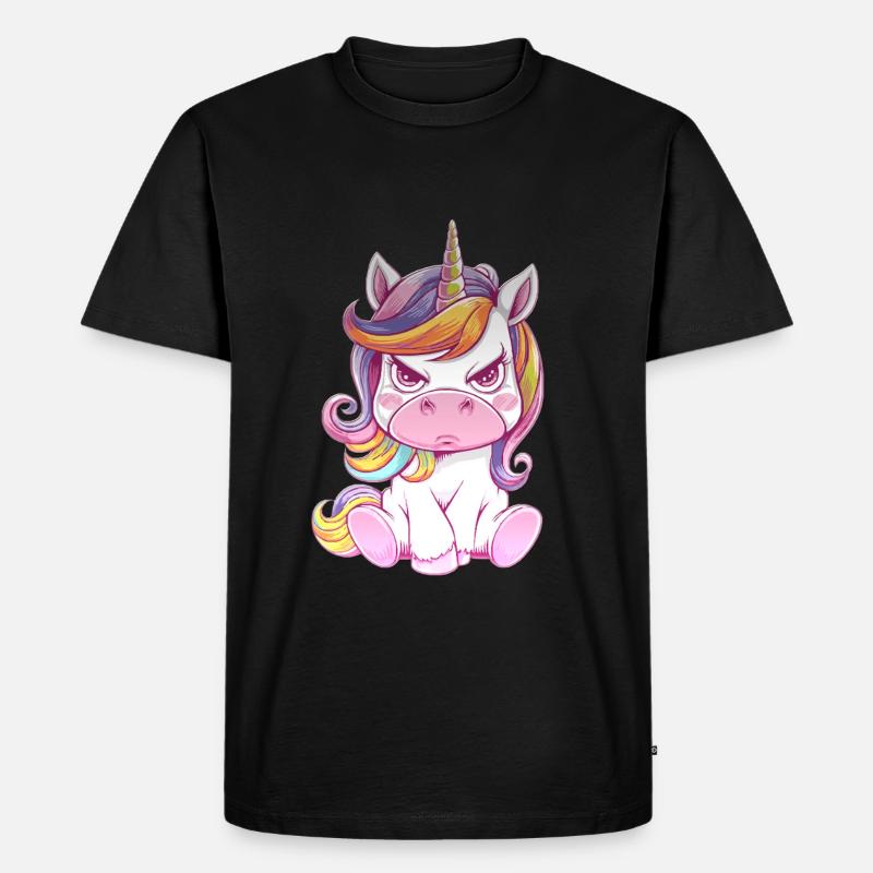 Verärgertes Einhorn Mit Regenbogenmähne - Männer Premium Bio T-Shirt - Schwarz