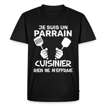 Parrain cuisinier idée Cadeau - T-shirt Premium bio Homme - noir - Devant - Nico (187cm)