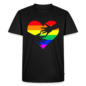 Regenbogen Herz Hände LGBTQ CSD - Männer Premium Bio T-Shirt - Schwarz - Vorne - Nico (187cm)