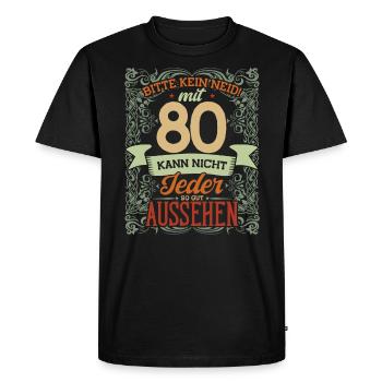 80e anniversaire, s’il vous plaît pas d’envie, 80 ans - T-shirt Premium bio Homme - noir - Devant - Nico (187cm)