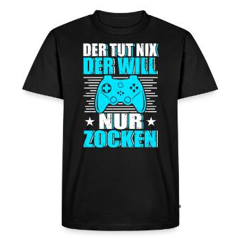 Il ne fait rien, il veut juste jouer, jouer, jouer - T-shirt Premium bio Homme - noir - Devant - Nico (187cm)