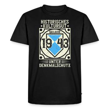 Built in 1943 Born, Born in 1943 - Men's Premium Organic T-Shirt - black - Front - Nico (187cm)