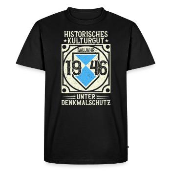 Built in 1946 Born, Born in 1946 - Men's Premium Organic T-Shirt - black - Front - Nico (187cm)