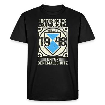 Built in 1948 Born, Born in 1948 - Men's Premium Organic T-Shirt - black - Front - Nico (187cm)