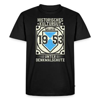 Built in 1953 Born, Born in 1953 - Men's Premium Organic T-Shirt - black - Front - Nico (187cm)
