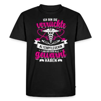 Infirmière en gériatrie Spruch, soignante gériatrique, soignante - T-shirt Premium bio Homme - noir - Devant - Nico (187cm)