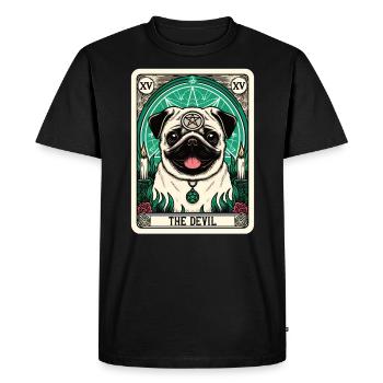 Tarot Card The Devil XV, Tarot Card Pug Dog - Men's Premium Organic T-Shirt - black - Front - Nico (187cm)