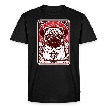 Tarot Card The Devil XV, Tarot Card Pug Dog - Men's Premium Organic T-Shirt - black - Front - Nico (187cm)