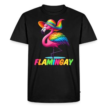 Flamingo Arc-en-ciel, Flamingay Animal gay LGBTQ - T-shirt Premium bio Homme - noir - Devant - Nico (187cm)