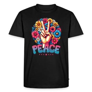 Paix & Signes de Paix, Fleurs - T-shirt Premium bio Homme - noir - Devant - Nico (187cm)