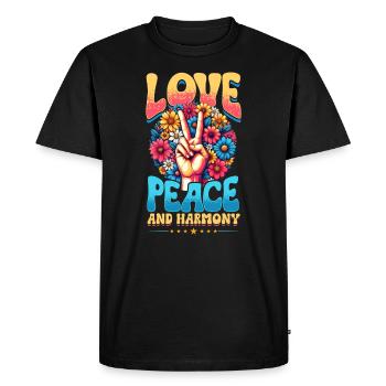 Paix & Signes de Paix, Fleurs - T-shirt Premium bio Homme - noir - Devant - Nico (187cm)