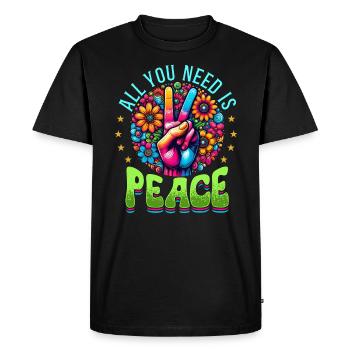 Paix & Signes de Paix, Fleurs - T-shirt Premium bio Homme - noir - Devant - Nico (187cm)