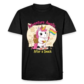 Licorne d’aventure avec drapeau arc-en-ciel - T-shirt Premium bio Homme - noir - Devant - Nico (187cm)