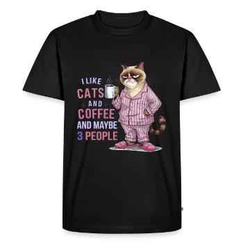 Chat amateur de café avec humour pyjama - T-shirt Premium bio Homme - noir - Devant - Nico (187cm)