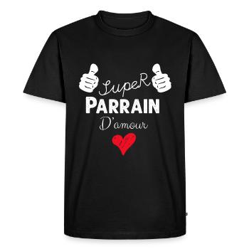 Super Parrain D'Amour Citation Famille - T-shirt Premium bio Homme - noir - Devant - Nico (187cm)