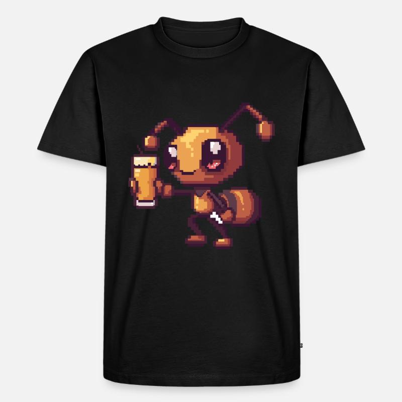Ameise Pixel Bier - Männer Premium Bio T-Shirt - Schwarz