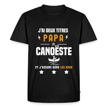 j'ai deux titres papa et canoëiste père canoë - T-shirt Premium bio Homme - noir - Devant - Nico (187cm)