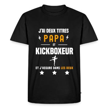 j'ai deux titres papa et kickboxeur père - T-shirt Premium bio Homme - noir - Devant - Nico (187cm)
