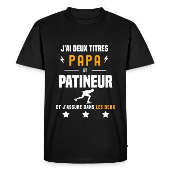 j'ai deux titres papa et patineur père patinage - T-shirt Premium bio Homme - noir - Devant - Nico (187cm)