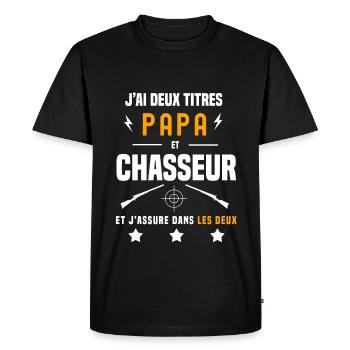 j'ai deux titres papa et chasseur fusil chasse - T-shirt Premium bio Homme - noir - Devant - Nico (187cm)