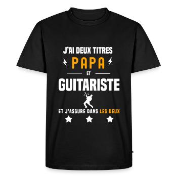 j'ai deux titres papa et guitariste père guitare - T-shirt Premium bio Homme - noir - Devant - Nico (187cm)
