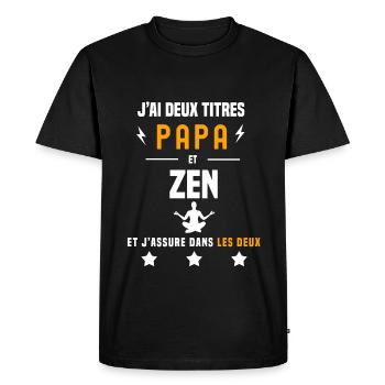 j'ai deux titres papa et zen cadeau père zen - T-shirt Premium bio Homme - noir - Devant - Nico (187cm)