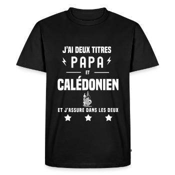 j'ai deux titres papa Calédonien coquille nautile - T-shirt Premium bio Homme - noir - Devant - Nico (187cm)