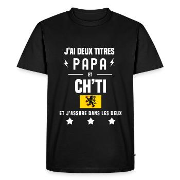 j'ai deux titres papa et ch'ti drapeau - T-shirt Premium bio Homme - noir - Devant - Nico (187cm)