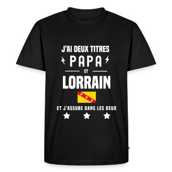j'ai deux titres papa et lorrain homme drapeau - T-shirt Premium bio Homme - noir - Devant - Nico (187cm)