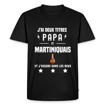 j'ai deux titres papa et martiniquais rhum - T-shirt Premium bio Homme - noir - Devant - Nico (187cm)