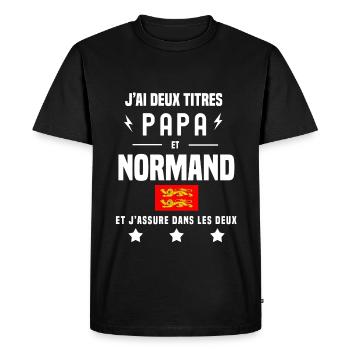j'ai deux titres papa et normand drapeau - T-shirt Premium bio Homme - noir - Devant - Nico (187cm)