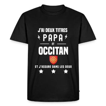 j'ai deux titres papa et occitan homme drapeau - T-shirt Premium bio Homme - noir - Devant - Nico (187cm)