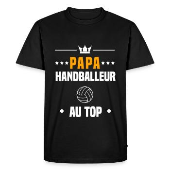papa handballeur au top cadeau papa handball - T-shirt Premium bio Homme - noir - Devant - Nico (187cm)