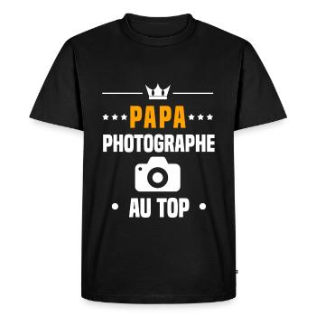 papa photographe au top cadeau papa photo - T-shirt Premium bio Homme - noir - Devant - Nico (187cm)