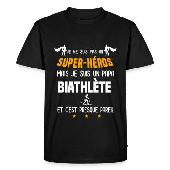 papa biathlète super héros père biathlon - T-shirt Premium bio Homme - noir - Devant - Nico (187cm)
