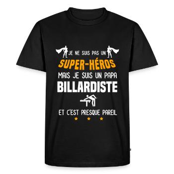 papa billardiste super héros père billard - T-shirt Premium bio Homme - noir - Devant - Nico (187cm)