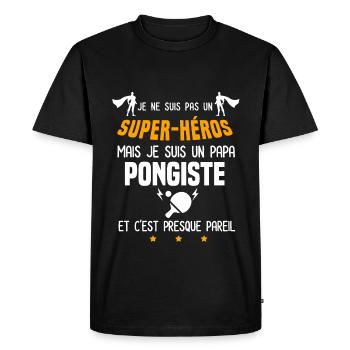 papa pongiste super héros père ping pong - T-shirt Premium bio Homme - noir - Devant - Nico (187cm)