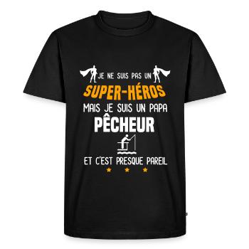 papa pêcheur canne super héros papa parapente - T-shirt Premium bio Homme - noir - Devant - Nico (187cm)