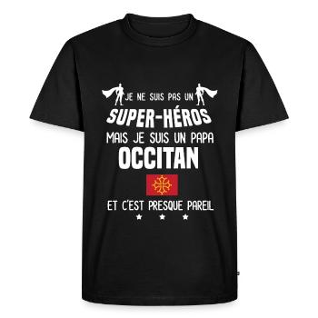 papa occitan drapeau super héros papa occitanie - T-shirt Premium bio Homme - noir - Devant - Nico (187cm)