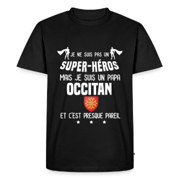 papa occitan drapeau super héros papa occitanie - T-shirt Premium bio Homme - noir - Devant - Nico (187cm)
