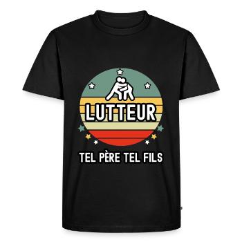 tel père tel fils cadeau papa lutteur lutte - T-shirt Premium bio Homme - noir - Devant - Nico (187cm)