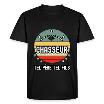 tel père tel fils papa chasseur fusil chasse - T-shirt Premium bio Homme - noir - Devant - Nico (187cm)
