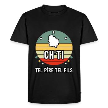 tel père tel fils papa ch'ti nord - T-shirt Premium bio Homme - noir - Devant - Nico (187cm)
