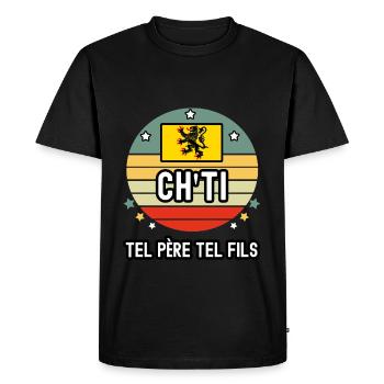 tel père tel fils papa ch'ti drapeau nord - T-shirt Premium bio Homme - noir - Devant - Nico (187cm)