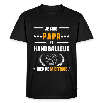 papa handballeur rien ne m'effraie papa handball - T-shirt Premium bio Homme - noir - Devant - Nico (187cm)