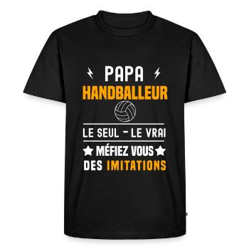 papa handballeur le seul le vrai papa handball - T-shirt Premium bio Homme - noir - Devant - Nico (187cm)